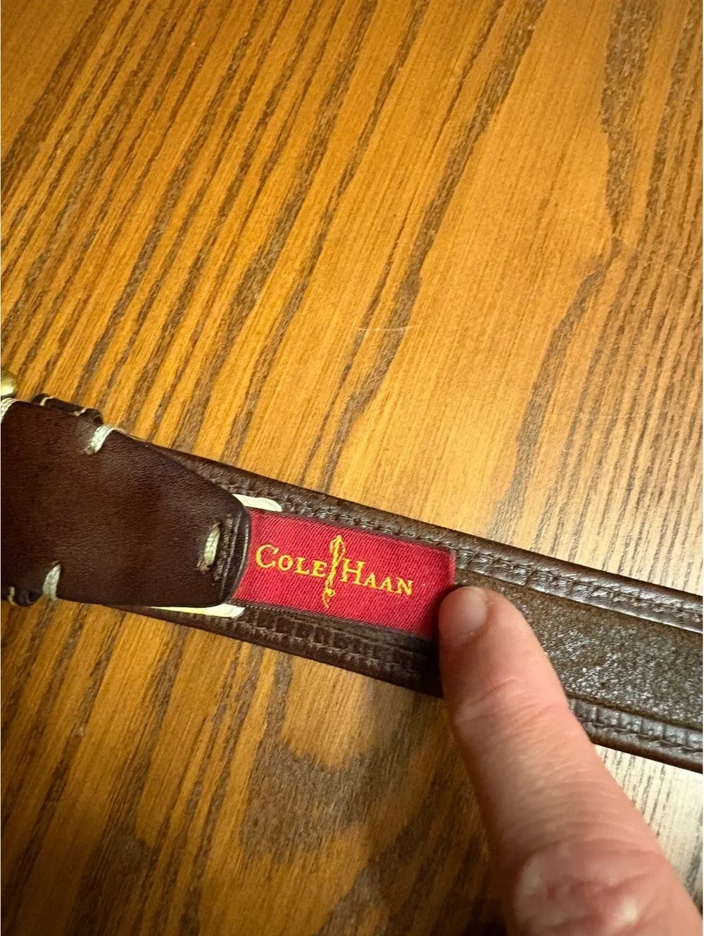 Cole Haan Brown Leather Men's Belt with Gold Tone Buckle, Size 36